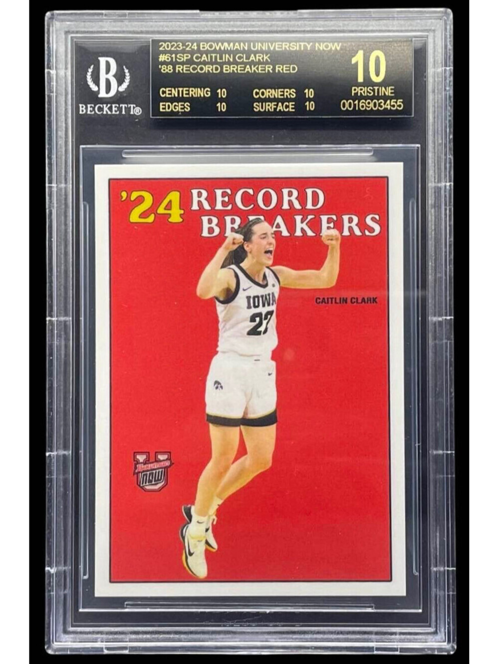 2023-24 Bowman U Now Caitlin Clark Record Breakers Red #61SP BGS 10 Black Label